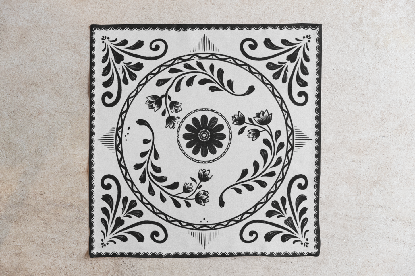 Hacienda: Black and White Floral Cloth Napkins - Set of 4 Decorative