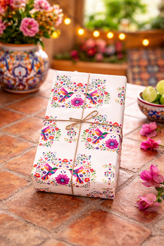 Colibri Bordado Print Wrapping Paper Roll — Colorful Mexican-Inspired Gift Wrap