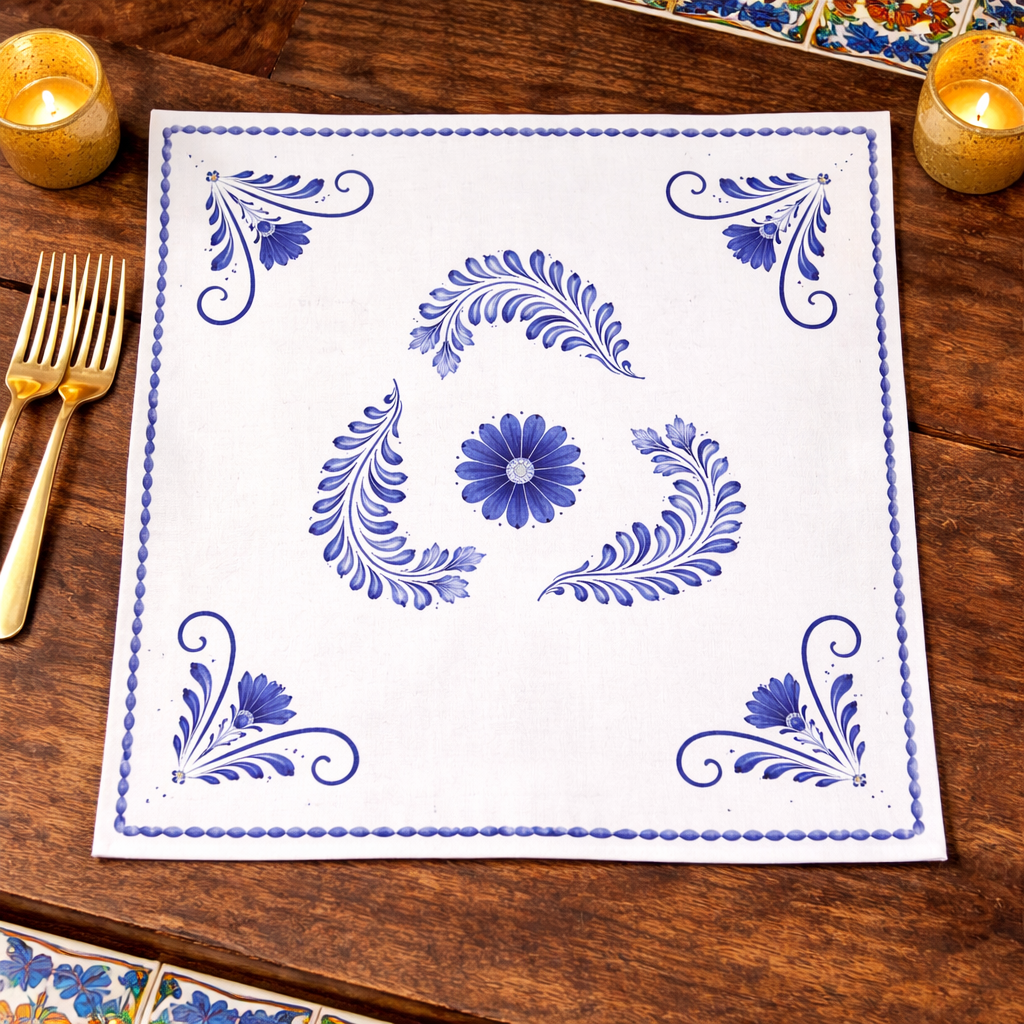 Puebla Azul Floral Cloth Napkins - Set of 4 Decorative