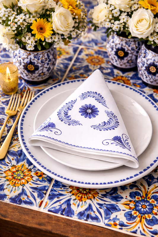 Puebla Azul Floral Cloth Napkins - Set of 4 Decorative